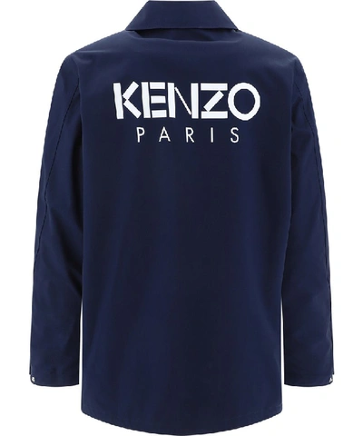 Shop Kenzo Logo Buttoned Jacket In Blue