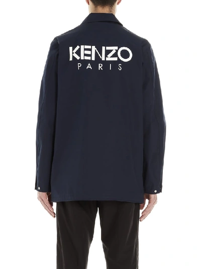 Shop Kenzo Logo Buttoned Jacket In Blue