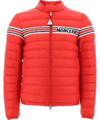 Shop Moncler Logo Down Jacket In Red