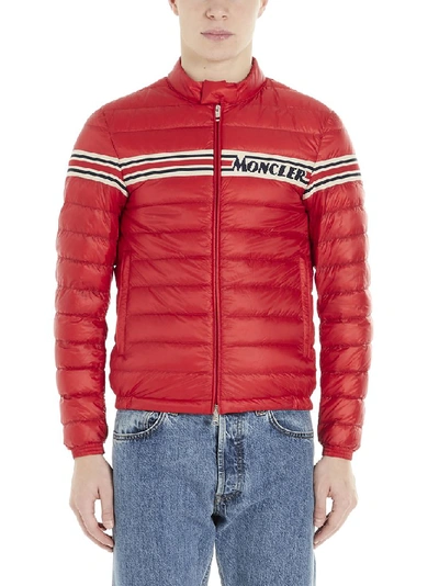 Shop Moncler Logo Down Jacket In Red