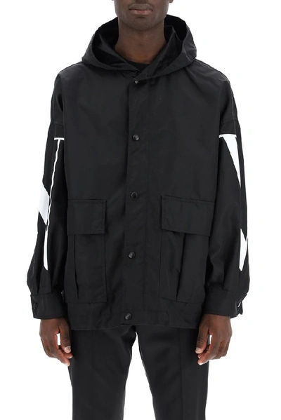 Shop Valentino Vltn Hooded Windbreaker In Black