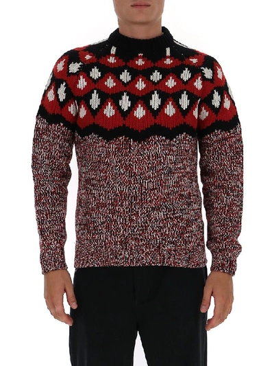 Shop Prada Intarsia Knitted Sweater In Red