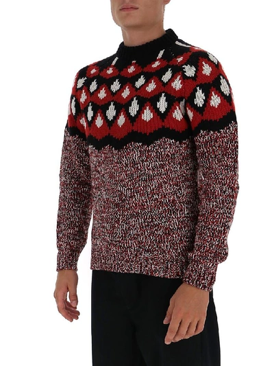 Shop Prada Intarsia Knitted Sweater In Red