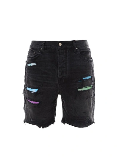 Shop Amiri Distressed Denim Shorts In Black