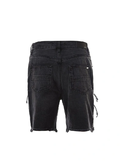 Shop Amiri Distressed Denim Shorts In Black