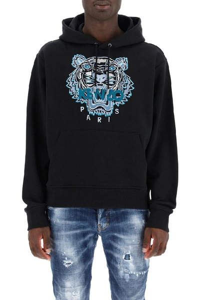 Shop Kenzo Tiger Embroidered Hoodie In Black