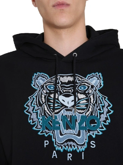 Shop Kenzo Tiger Embroidered Hoodie In Black