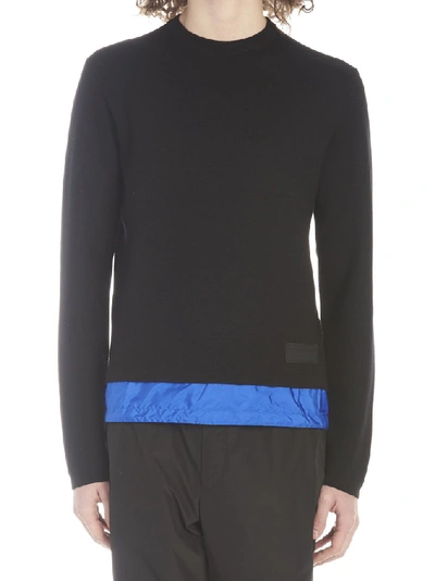 Shop Prada Contrast Hem Sweater In Black