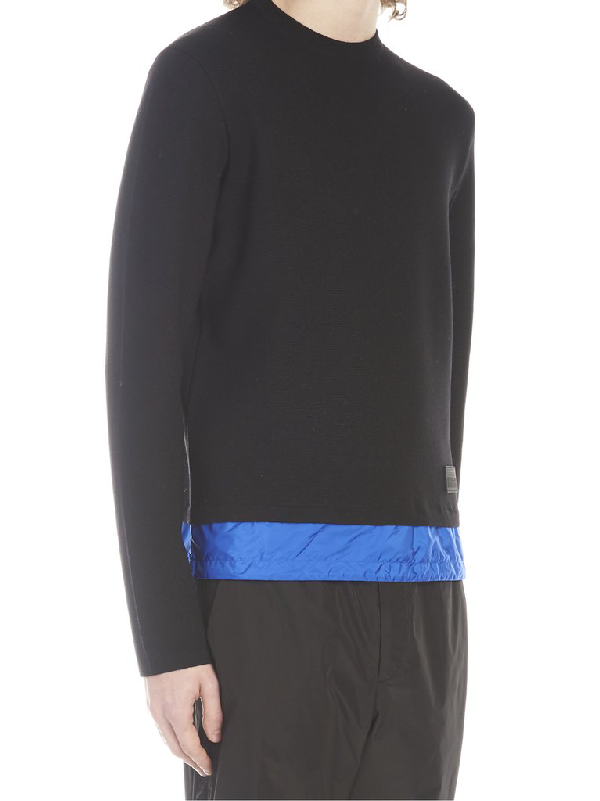 Prada Contrasting Hem Knitted Sweatshirt In Black ,blue | ModeSens