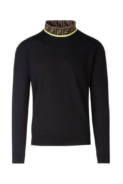 Shop Fendi Monogram Turtleneck Sweater In Black