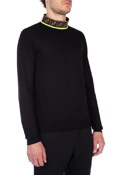 Shop Fendi Monogram Turtleneck Sweater In Black