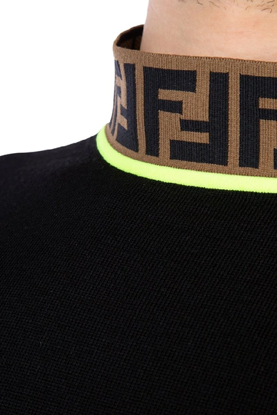 Shop Fendi Monogram Turtleneck Sweater In Black