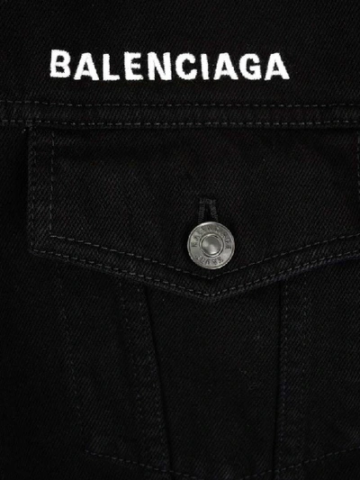 Shop Balenciaga Logo Denim Jacket In Black