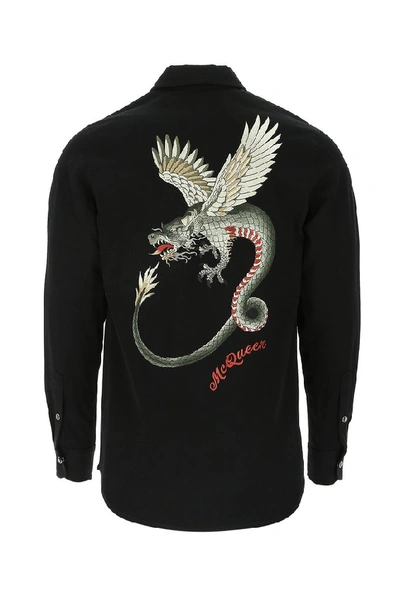 Shop Alexander Mcqueen Embroidered Dragon Denim Jacket In Black