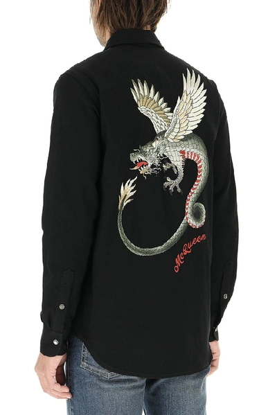 Shop Alexander Mcqueen Embroidered Dragon Denim Jacket In Black