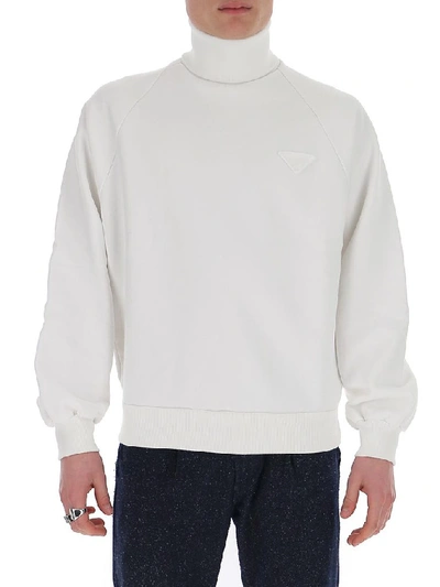 Shop Prada Turtleneck Sweatshirt In White