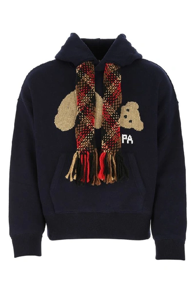Shop Palm Angels Knitted Bear Hoodie In Navy