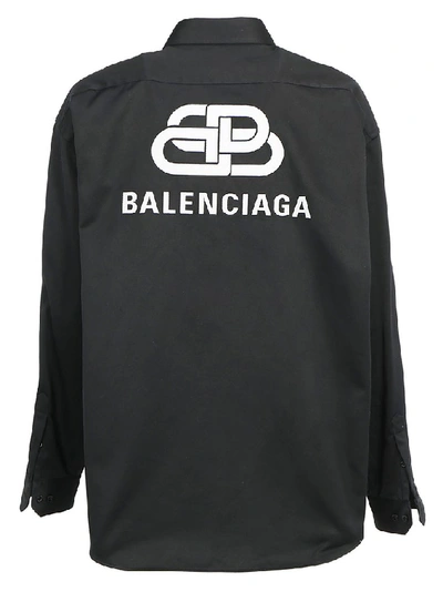 Shop Balenciaga Logo Double Sleeve Shirt In Black