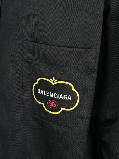 Shop Balenciaga Logo Double Sleeve Shirt In Black