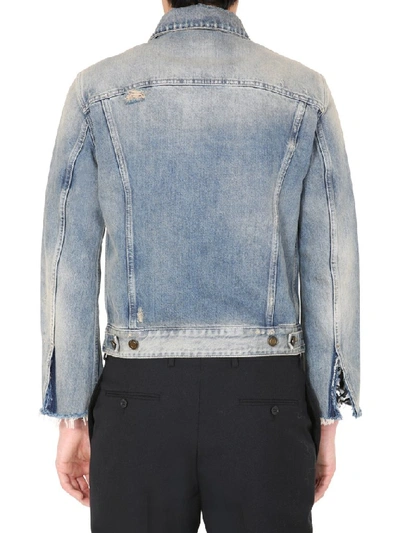 Shop Saint Laurent Faded Denim Jacket In Blue