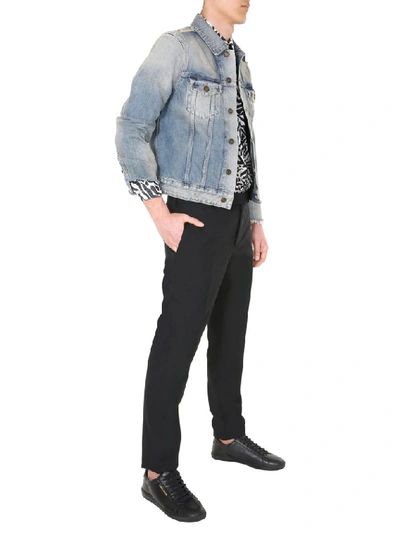 Shop Saint Laurent Faded Denim Jacket In Blue