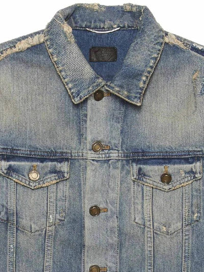 Shop Saint Laurent Faded Denim Jacket In Blue