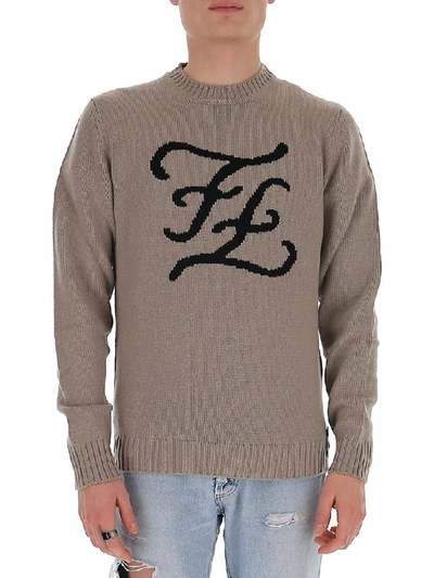 Shop Fendi Karligraphy Sweater In Beige