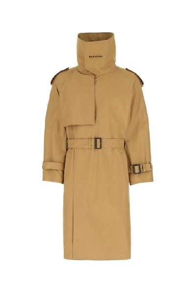 Shop Balenciaga Oversized Belted Trench Coat In Beige