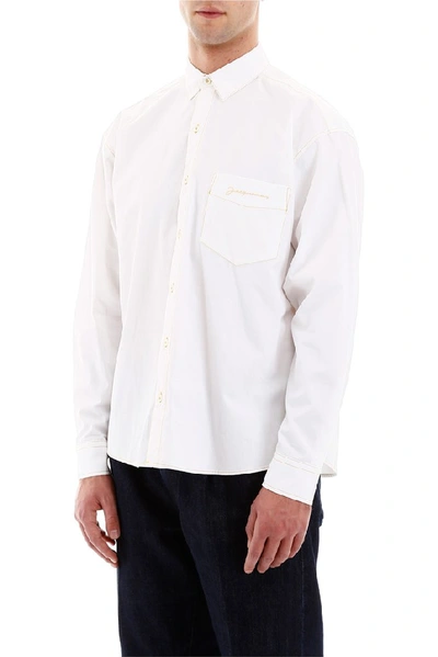 Shop Jacquemus Stitching Detailed Shirt In White