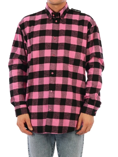 Shop Balenciaga Checked Shirt In Pink