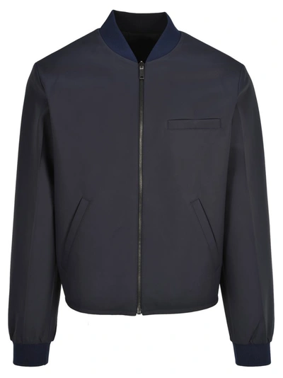 Shop Prada Reversible Collared Jacket In Blue