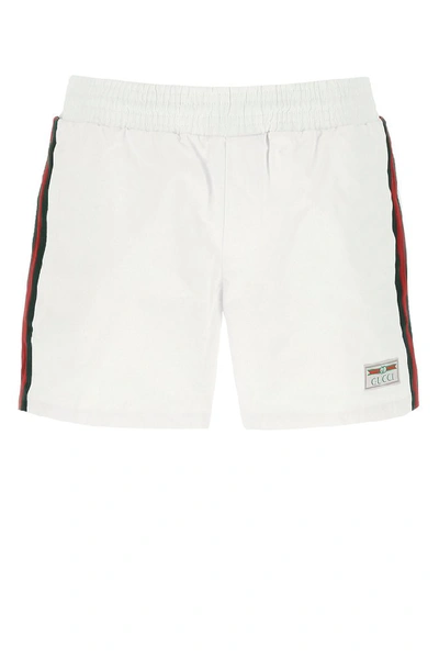 Shop Gucci Side Stripe Swim Trunks In White