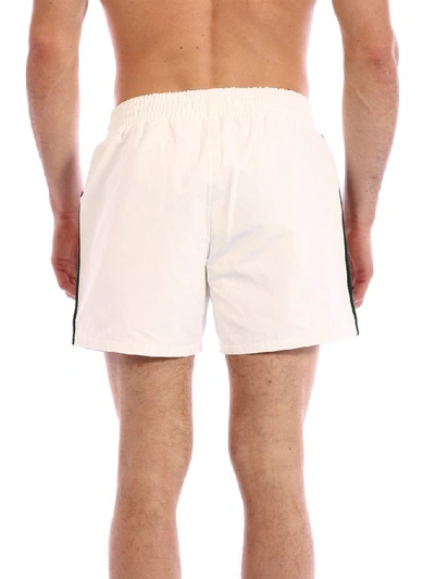 Shop Gucci Side Stripe Swim Trunks In White