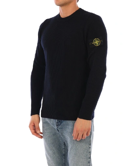 Shop Stone Island Crewneck Knitted Sweater In Blue