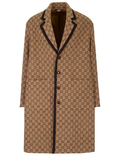 Shop Gucci Gg Jacquard Coat In Beige