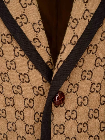 Shop Gucci Gg Jacquard Coat In Beige