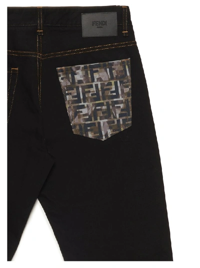 Shop Fendi Ff Camouflage Pocket Detail Jeans In Black