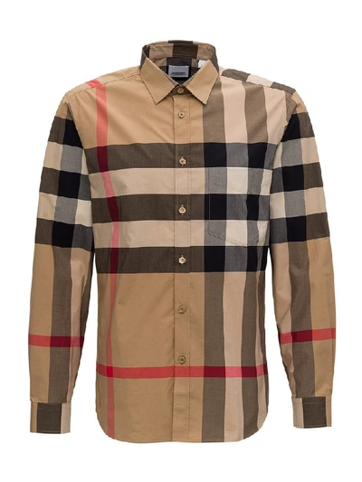 Shop Burberry Checked Print Shirt In Beige