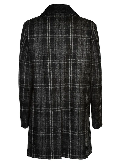 Shop Saint Laurent Checked Fur Detail Coat In Black