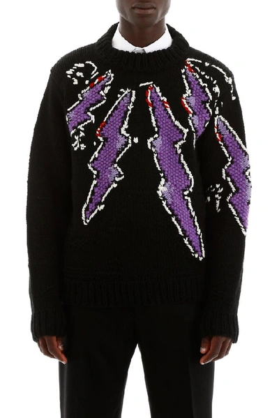 Shop Prada Thunder Intarsia Knit Sweater In Black