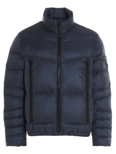 Shop Prada Triangle Logo Puffer Jacket In Blue