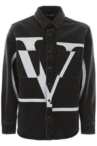 Shop Valentino Logo Denim Jacket In Black