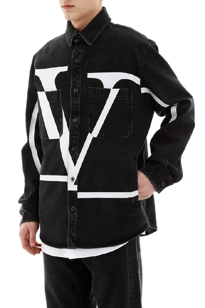 Shop Valentino Logo Denim Jacket In Black
