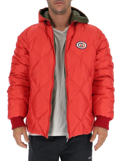 Shop Gucci Reversible Logo Padded Jacket In Red