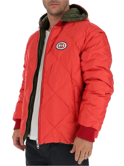 Shop Gucci Reversible Logo Padded Jacket In Red