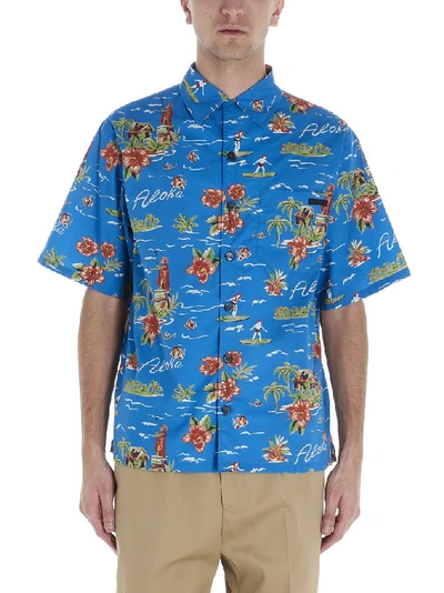 Shop Prada Hawaiian Print Shirt In Blue