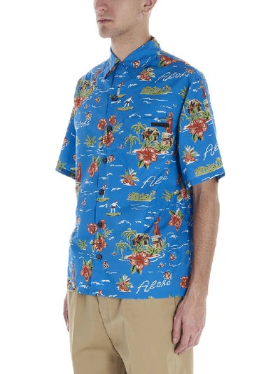 Shop Prada Hawaiian Print Shirt In Blue