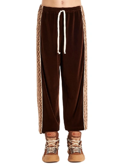 Shop Gucci G Rhombus Panelled Sweatpants In Brown