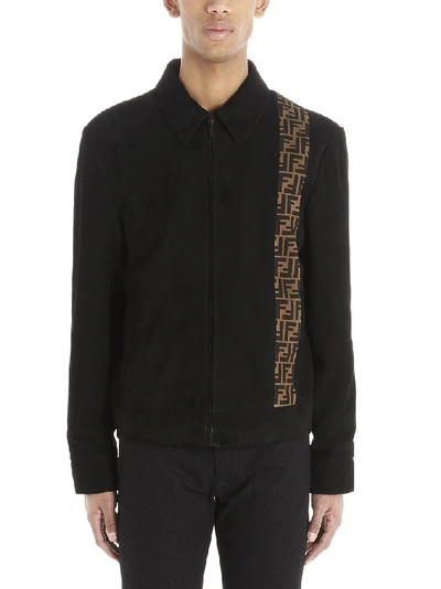 Shop Fendi Ff Motif Zip Up Jacket In Black