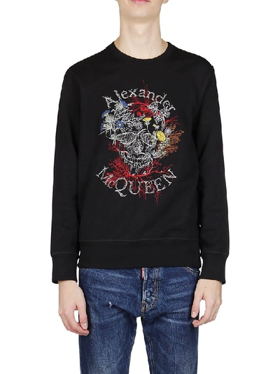 Shop Alexander Mcqueen Embroidered Skull Sweatshirt In Black